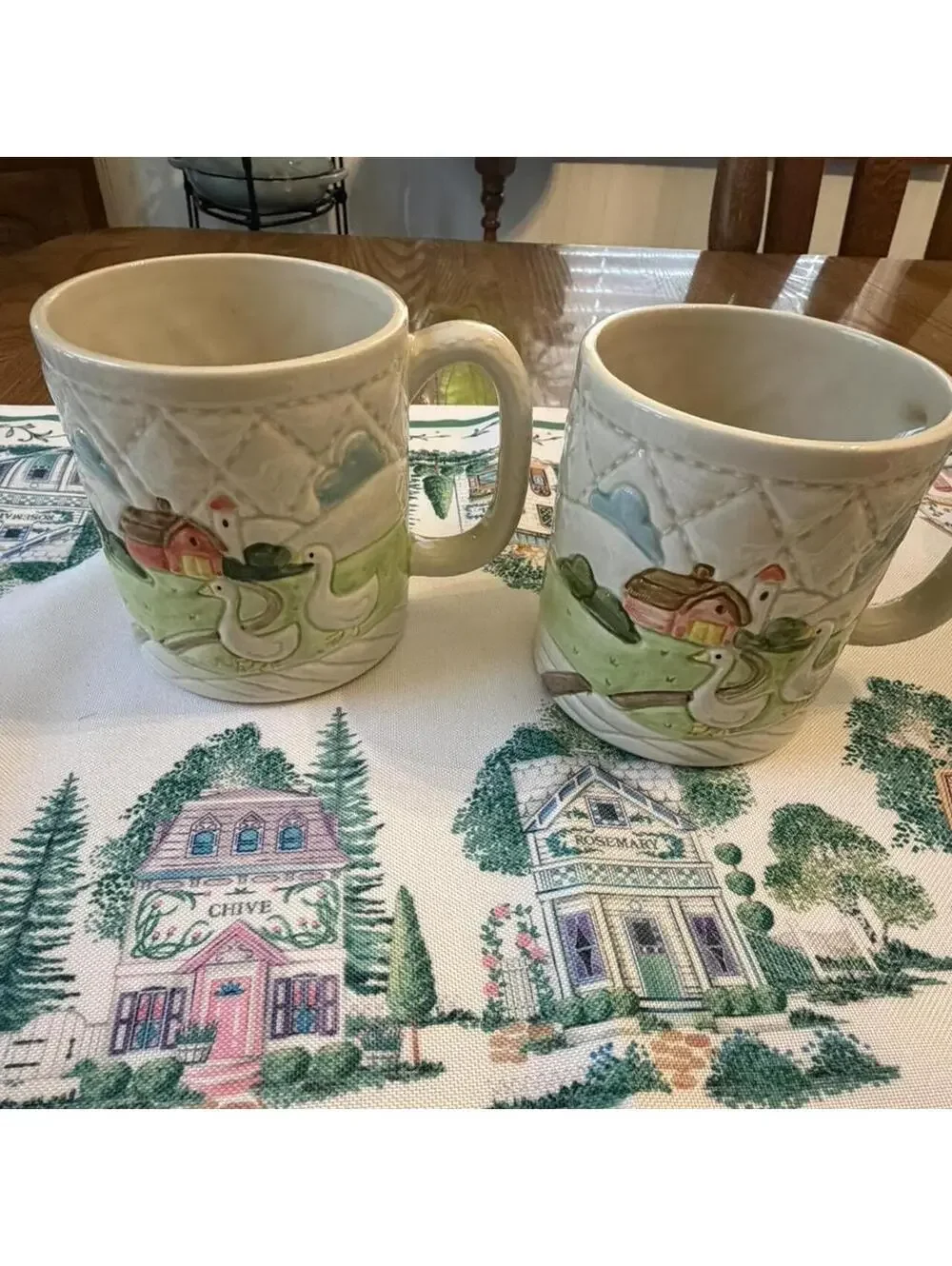 Vintage Cottagecore Goose Farm Mugs Set of 2